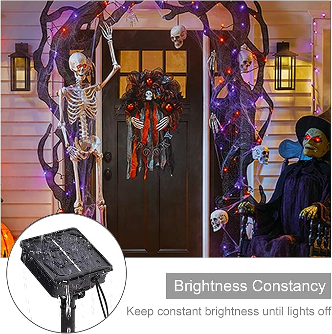 kemooie 2 Pack Total 200 LED Solar Halloween Lights, 8 Twinkle Modes Upgraded Solar Powered Fairy Lights, for Outdoor, Garden, Balcony Party Halloween Decorations (Purple and Orange)