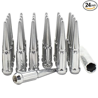 Wheel Accessories Parts 23 Pcs M14x1.5 14x1.5 Thread Spiked 4.4" Long Lug Nuts Chrome Truck Spline Hex Fits Chevy 1999 Silverado  GMC Sierra 1500  Ford 2016 F150  RAM 2019 1500
