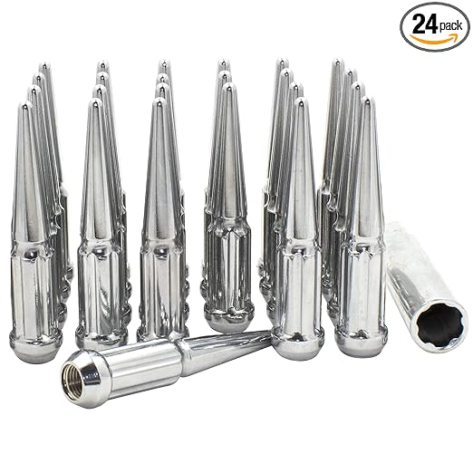 Wheel Accessories Parts 23 Pcs M14x1.5 14x1.5 Thread Spiked 4.4" Long Lug Nuts Chrome Truck Spline Hex Fits Chevy 1999 Silverado  GMC Sierra 1500  Ford 2016 F150  RAM 2019 1500