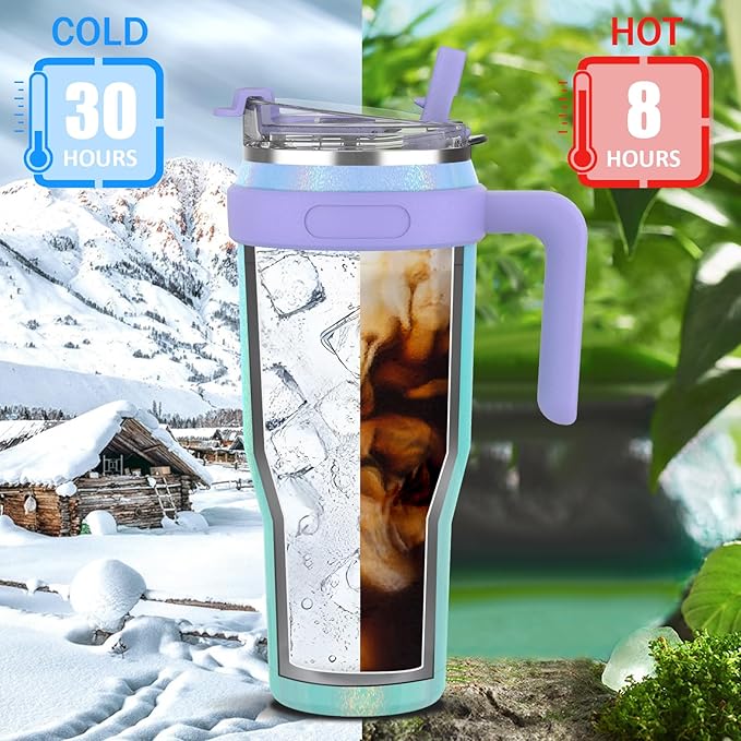 Zukro 50 oz Tumbler With Flip straw, 40 oz Tumbler with top handle, Fit in cup holder