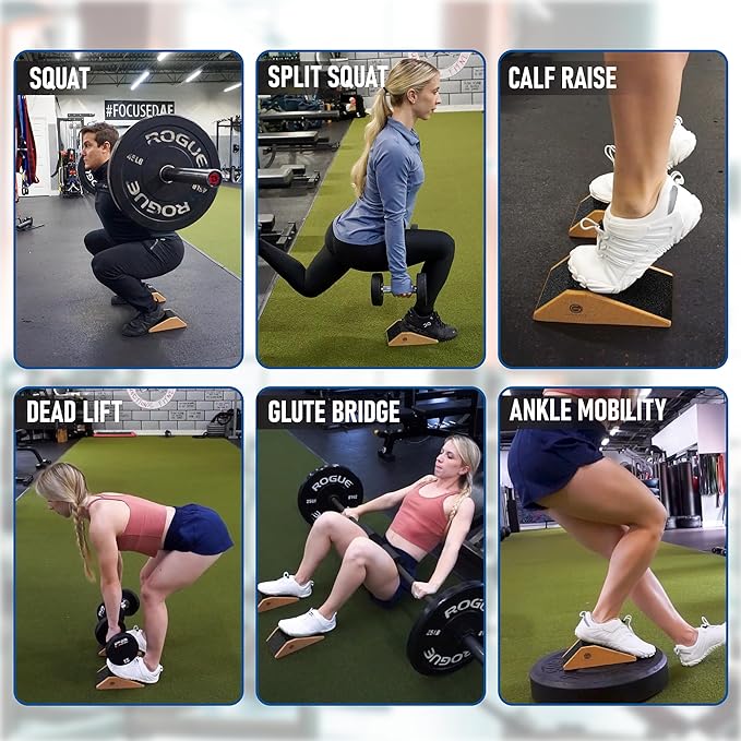 Squat Wedge Block Cork 2 Pack - Non Slip Heel Elevated Squat Wedge and Calf Raise Block - Slant Board for Squats to Avoid Muscle Strain and Optimize Squat Form