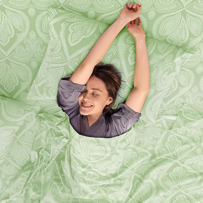 Paisley King Sheet Set 6 Piece, 16" Deep Pocket Soft Microfiber, LUX Décor Boho Print Wrinkle-Free Breathable Cooling Sheets, Fade and Shrink Resistant, OEKO-TEX, 4 Pillowcases, Sage Green