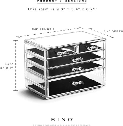 BINO THE MANHATTAN SERIES Acrylic Makeup Drawer Organizer-3 Large 2 Small Drawer | Clear Beauty Organizers and Storage| Cosmetic & Makeup Organizer | Home Organization| Jewelry & Vanity Accessories