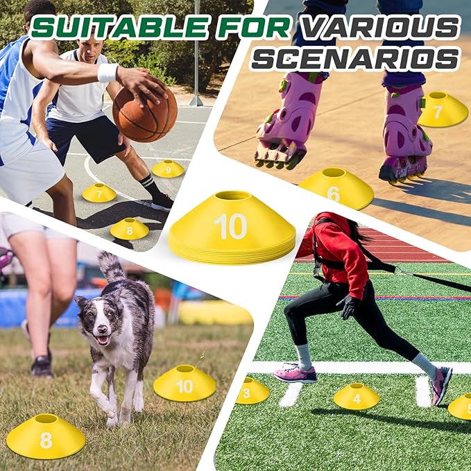 10 Pcs Numbered Sports Disc Cones 1-10 Soccer Cones with Mesh Carry Bag Flexible Agility Cones Soft Field Cones for Gym PE Classes School Activities Games, Sports Training Equipment