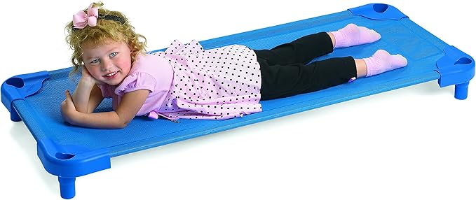 Childrens Factory Value Line Fully Assembled Stackable Toddler Cots for Sleeping, Naptime, Preschool, Standard Size, Blue