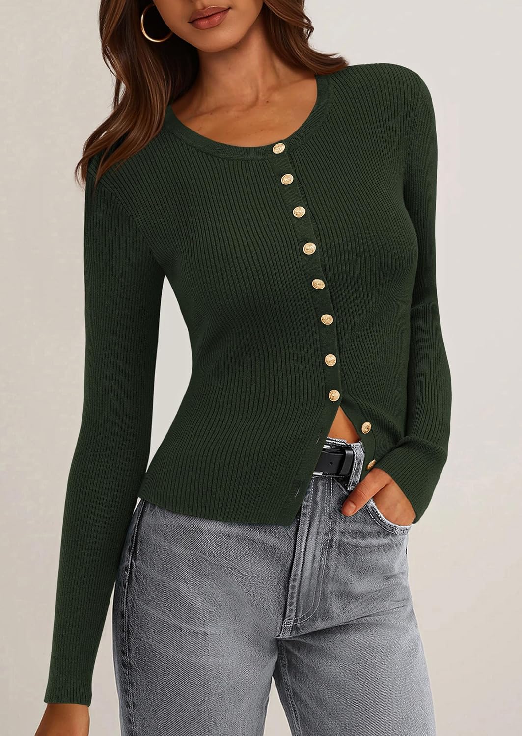 PRETTYGARDEN Women's Fall Lightweight Cardigan Sweaters | Button up, Soft Ribbed Knit, Long Sleeve Tops, Slim Fitted, Casual Going Out Outfits, Fall Fashion, Layering Winter Clothing