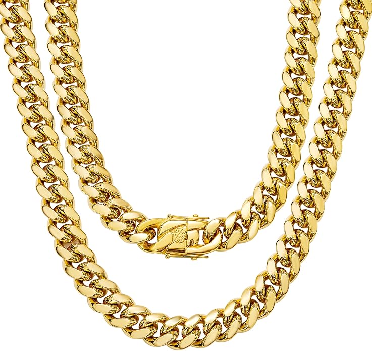 Cuban Link Chain Necklace or Bracelet for Men 10MM14MM 18K Gold Stainless Steel Hip Hop Miami Curb Chains 8.5-30 inch