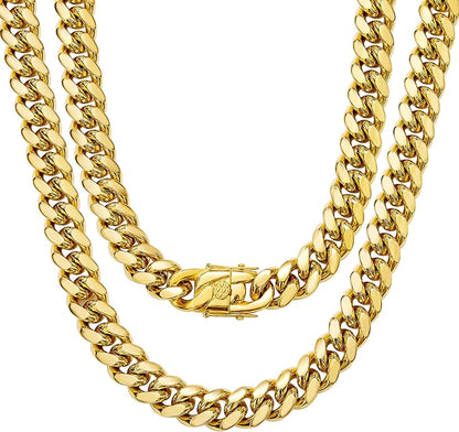 Cuban Link Chain Necklace or Bracelet for Men 10MM14MM 18K Gold Stainless Steel Hip Hop Miami Curb Chains 8.5-30 inch