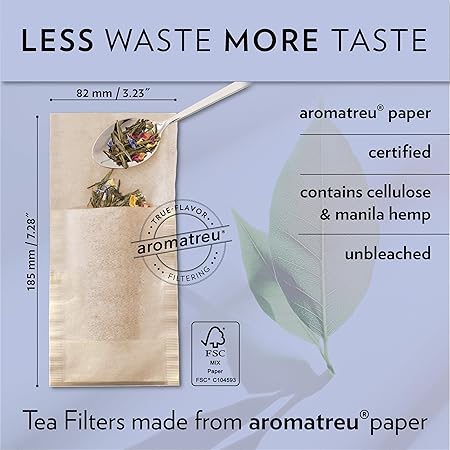 Finum Disposable Paper Tea Filter Bags for Loose Tea, Brown, Large, 100 Count