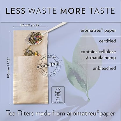 Finum Disposable Paper Tea Filter Bags for Loose Tea, Brown, Large, 100 Count