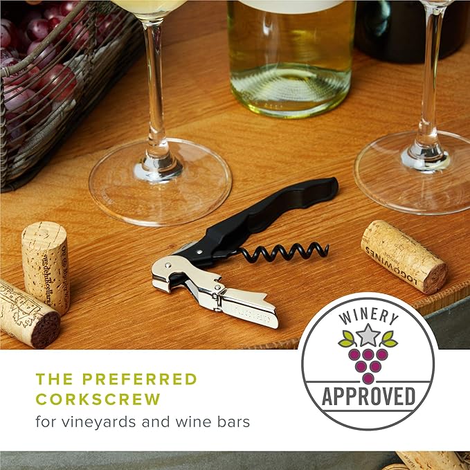 True TrueTap Double Hinged Waiters Corkscrew, Black Wine Bottle Opener with Foil Cutter, Wine Key (Pack of 3)