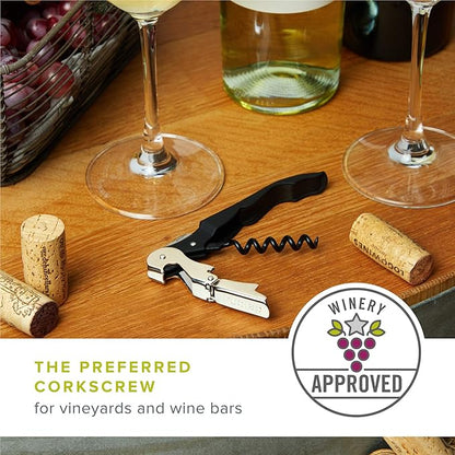 True TrueTap Double Hinged Waiters Corkscrew, Black Wine Bottle Opener with Foil Cutter, Wine Key (Pack of 3)