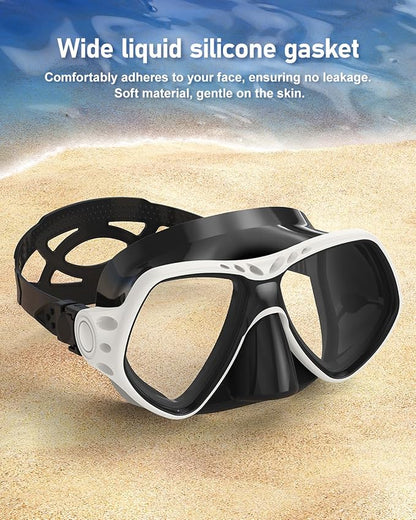 Swim Goggles with Nose Cover,180A Clear View Coating Tempered Glass with Anti-Fog Scuba Diving Swim Mask for Adults  Youth