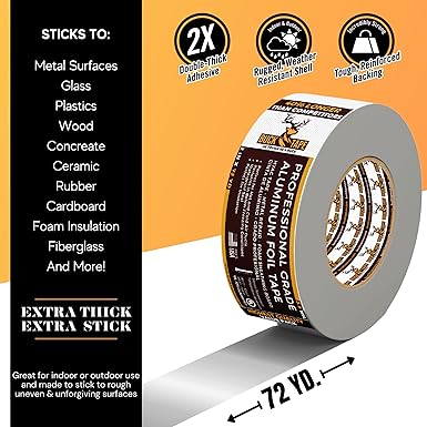 Buck Professional Grade Aluminum Foil Tape - 2 Inch x 216ft (72 yd) 3.6 Mil - Ideal for HVAC, Metal Repair & Insulation - Heat Resistant & Waterproof - Perfect for Sealing Ductwork & Vents