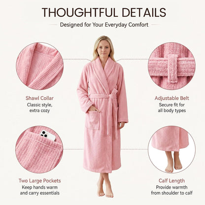 PJGGZ Women's Shawl Collar Bathrobe, Soft Long Towel Robes for Women - Super Absorbent Quick Dry yet Warm.