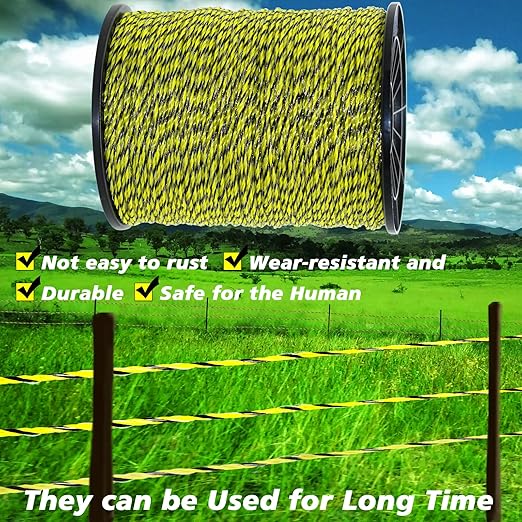 BESTEEL Upgraded Electric Fence Poly Wire 3285 Feet 1000 Meters, 18" Diameter Portable Electric Fencing Polywires, 6 Stainless Steel Strands for Reliable Conductivity and Rust Resistance UV Resistant