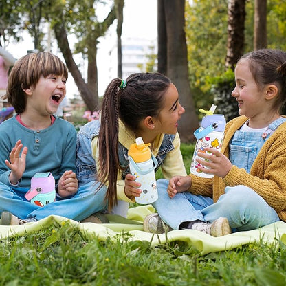 AGH 12oz Stainless Steel Kids Water Bottle with Straw,Double Wall Vacuum Tumbler for Traveling or School - White
