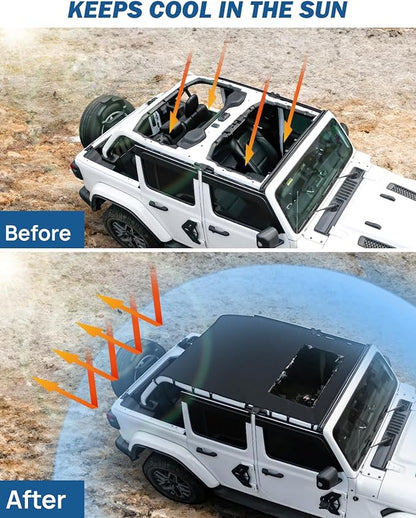 JOYTUTUS Sun Shade Top Compatible with Wrangler JLU 4 Door 2018-2023, Waterproof Canvas Roof Top Cover Wrangler JL Sunshade Blocks Rain, UV, Wind, Noise