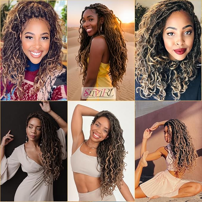 New Goddess Locs Crochet Hair,18" Faux Locs Crochet Hair Hippie Locs Synthetic Extension Ombre Crochet Locs Boho Style Crochet Braids (2 Packs 1B30613, 18")