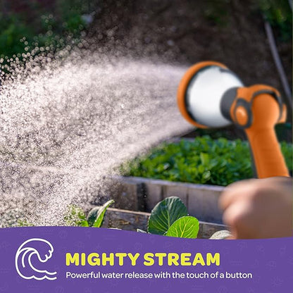 Hose Nozzle [Orange] Heavy Duty Hose Sprayer With 10 Adjustable Watering Patterns. Thumb Control Design, Comfortable Ergonomic Grip, Garden Hose Nozzle for Watering Plants & Lawns/Fun showers/Cleaning