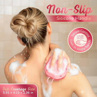 Double-Sided Shower Loofah - Exfoliating Shower Scrubber for Body, Non-Slip Silicone Grip, Soft Mesh & Textured Exfoliating Side, 2-in-1 Bath Sponge & Loofah - 1 Pack, pink