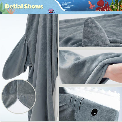 Touchat Shark Blanket for Adult Super Soft Cozy Flannel Throw Wearable Blanket, Cartoon Animals Blanket Hoodie, Sleeping Bag Cosplay Costume Gifts for Shark Lovers (Grey, L)