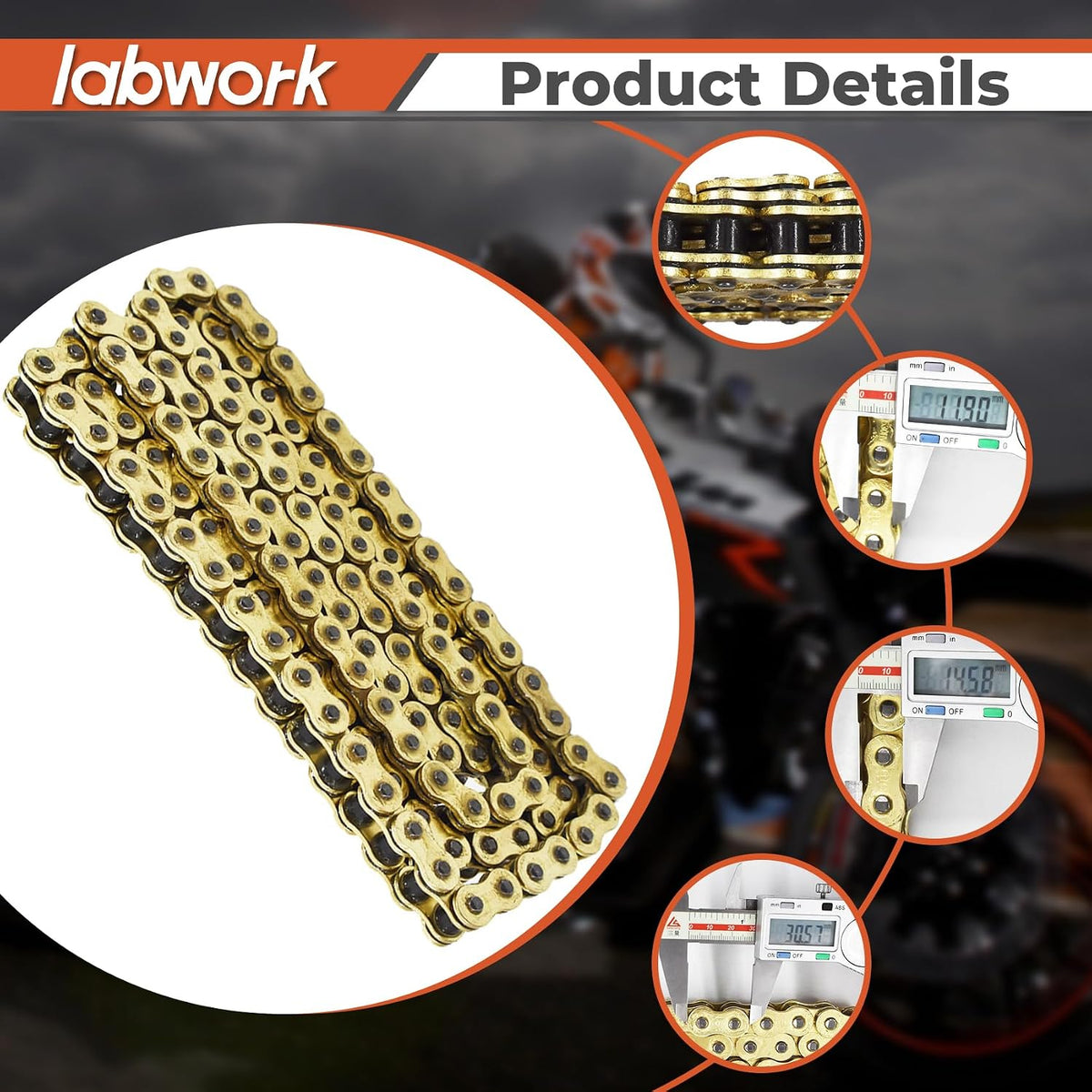 labwork Heavy Duty Drive Chain with O-Ring Gold Color Pitch 530x130 Links Replacement for Honda Kawasaki Suzuki Yamaha