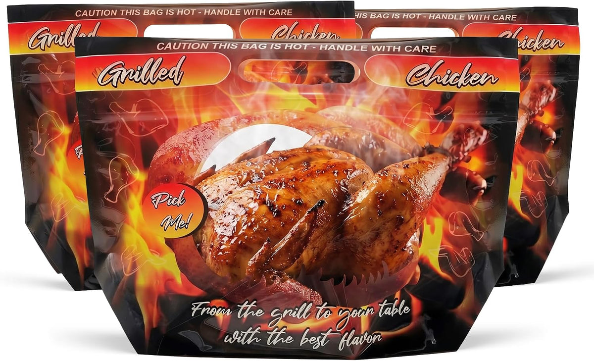Roast Chicken Bag, Heat Resistant Takeout, 11 count, 62 Micron Anti-Fog Window, Food Delivery, Microwaveable Safe, BPA Free, Not In Original Packaging