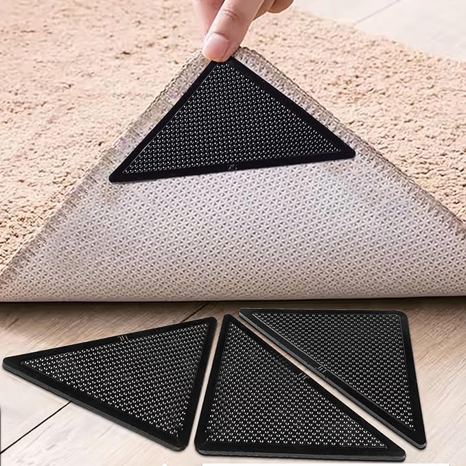 Muddy Mat Heavy Duty Non-Slip Reusable Rug Corner Pads - Double-Sided Adhesive Pad for Corners and Sides on Hardwood Floors, Area Rugs - Keep Your Rug in Place (Pack of 4)