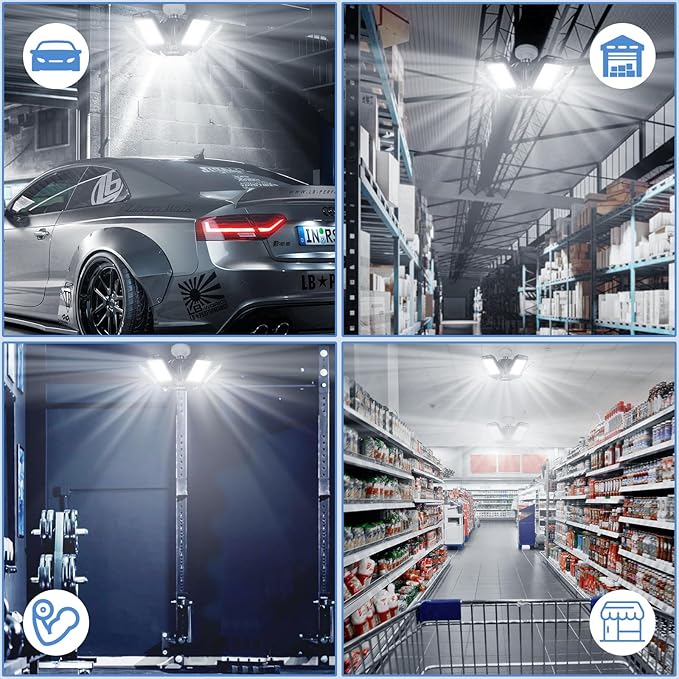 LED Garage Lights 1 Pack -180W, 18000LM 6500K Led Shop Light with 61 Deformable Panels, Basement Barn Light Garages Ceiling Lights, E26E27 for Garage, Warehouse, Shop
