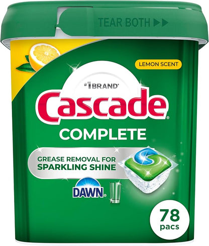 Cascade Complete Dishwasher Pods, Dishwasher Detergent, Lemon Scent ActionPacs, Cleaning Supplies, 78 Count