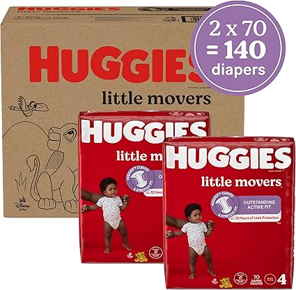 Huggies Size 4 Diapers, Little Movers Baby Diapers, Size 4 (22-37 lbs), 140 Ct (2 Packs of 70)