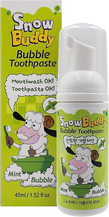SnowBuddy Foam Toothpaste Kids - Mint Flavors - 1 Pack, Anti Cavity with Low-Fluoride, for u-Shape Toothbrush and Mouthwash for Dental Care