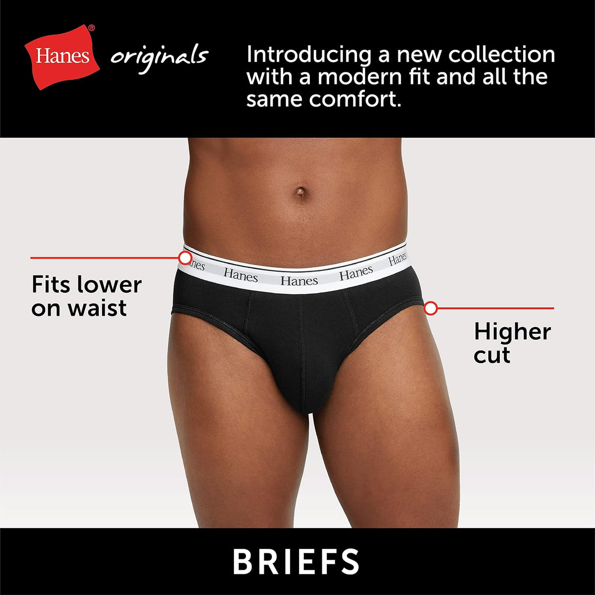 Hanes Men's Originals Stretch Cotton Briefs Pack, Moisture-wicking Underwear for Men, 3-pack.