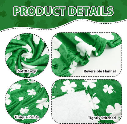 FYSUIMU St. Patrick' s Day Fuzzy Blanket 50 x 60 Inch Throw Blanket Irish Green Shamrock Clover Soft Cozy Flannel Blankets for Holiday Home Bed Soft Couch Chair.