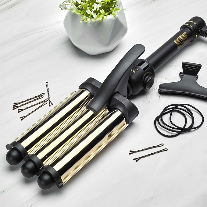 Hot Tools Pro Artist 24K Gold Digital 3 Barrel Hair Waver  Long Lasting Defined Waves (Jumbo Size)