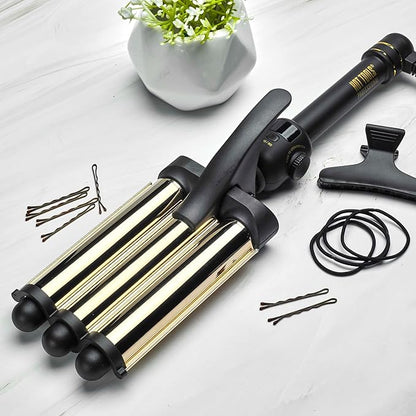 Hot Tools Pro Artist 24K Gold Digital 3 Barrel Hair Waver  Long Lasting Defined Waves (Jumbo Size)