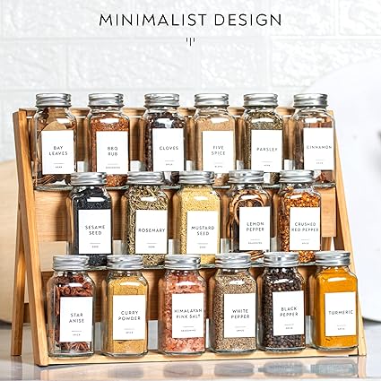 Laramaid 6oz 30Pack Glass Jars with Minimalist White Spice Labels, Shaker Lids Dispenser with Airtight Silver Metal Caps, Black Pen, Cleaning Brush  Collapsible Silicone Funnel