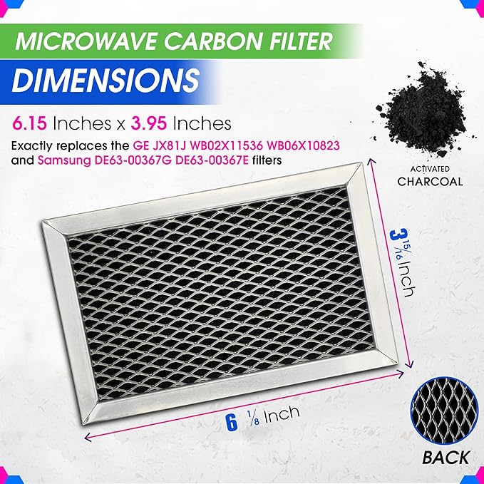 Microwave Charcoal Filter 6.15‚Äù x 3.95‚Äù for JX81J WB02X11536 WB06X10823 GE Microwave Filter Replacement - Vent Carbon Filter Freshens and Filters Kitchen Air in Over-The-Range Oven Stove Fan