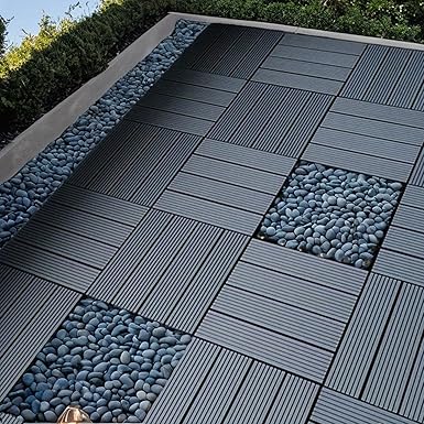 44 PCS Plastic Interlocking Deck Tiles, 12"x12" Waterproof Outdoor Flooring, Patio Floor Decking Tiles for Balcony, Backyard, Pool, Garden Balcony Decorations (44, C-Gray, 12'' x 12'')