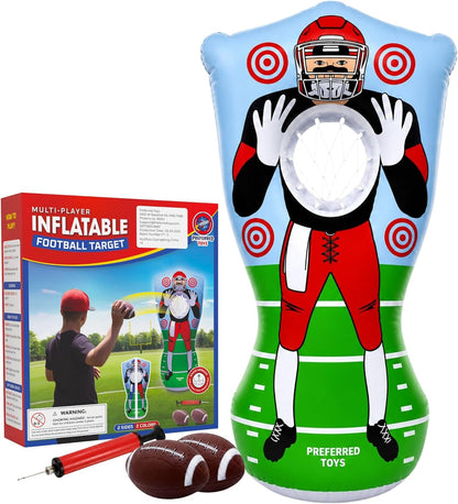 Preferred Toys 65” Inflatable Football Target Net Toss Game - Double-Sided Throwing Practice Football Stuff with Mini Balls - Backyard Tailgate Party Sports Toy for Kids & Adults