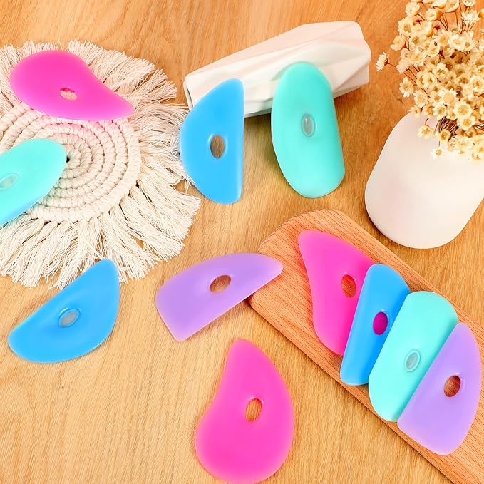 Sherr 12 Pcs Soft Rubber Rib for Pottery Clay Silicone Ceramics Tools Multi Styles Pottery Rubber Clay Ceramic Ribs for DIY Smooths Shapes Sculpting Ceramics Tool(Stylish Style,Vivid Color)