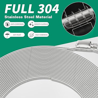 50FT Hose Clamps,304 Stainless Steel Hose Clamp Assortment Kit DIY Metal Strapping with Holes20 Fasteners,Adjustable Worm Gear Large Hose Clamps Metal Band Screw Clamp Straps for Pipe,Duct,Tube
