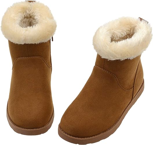 Vonair Girls Fuzzy Warm Winter Short Boots with Furry Faux Fur Lining Bootie Shoes for Toddler Little Big Kids Girls