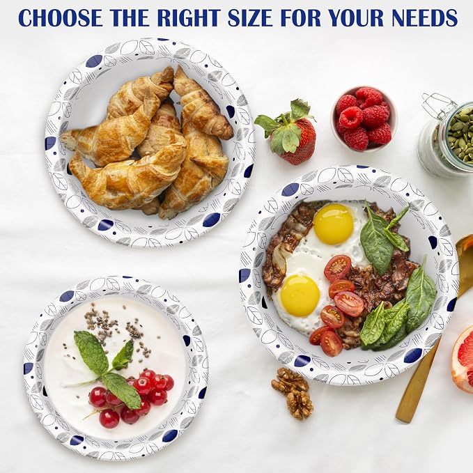 Lamosi 150 Counts 20 oz Paper Bowls, Heavy Duty Soak Proof Paper Bowls, Microwave Safe, Disposable Bowls Bulk for Breakfast, Lunch, and Dinner Meals