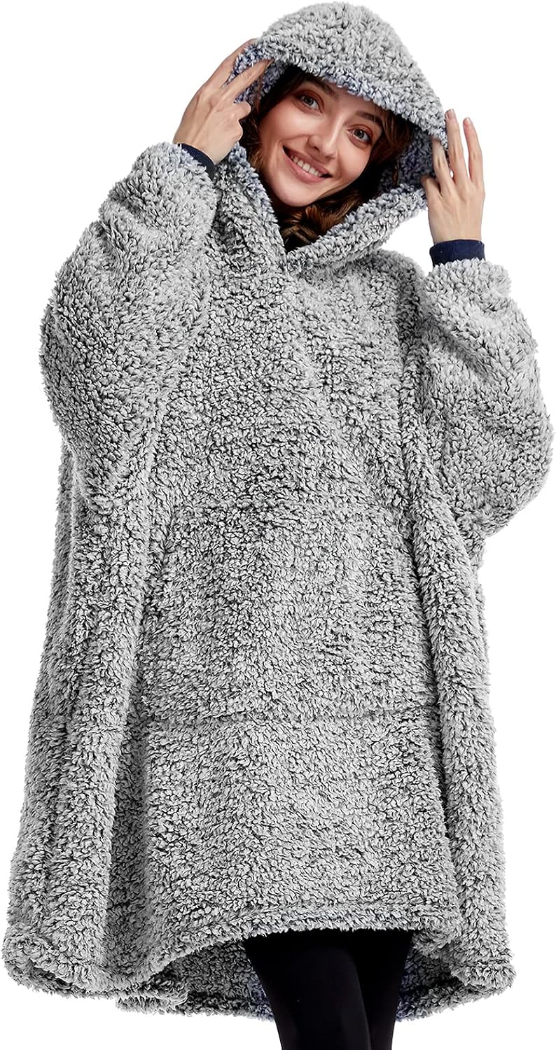 Cozy Sherpa Wearable Blanket Hoodie for Adults Women Men Kids Gift Idea-Hooded Snuggle Blanket- Oversized Blanket Sweatshirt-Super Warm Light Weight, Black