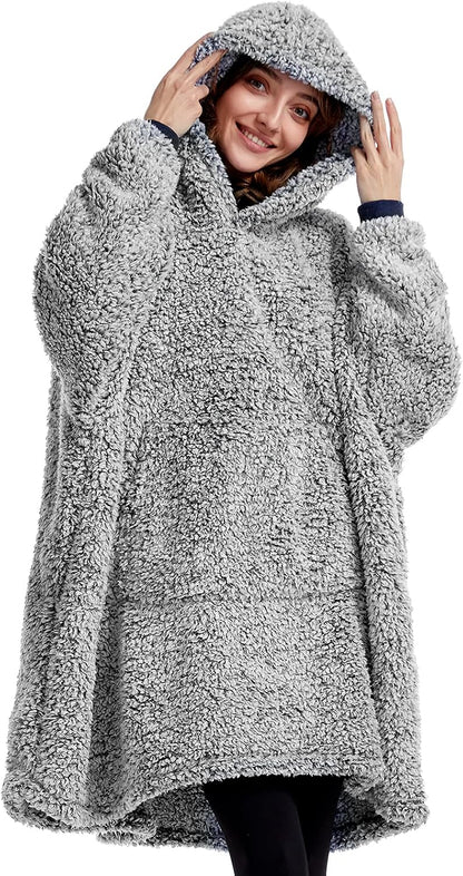 Cozy Sherpa Wearable Blanket Hoodie for Adults Women Men Kids Gift Idea-Hooded Snuggle Blanket- Oversized Blanket Sweatshirt-Super Warm Light Weight, Black