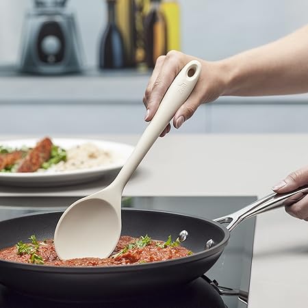 Zeal Scratch Non-Stick Cooking Spoon (28cm), Silicone, Cream, 11-Inch