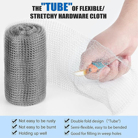 Valchoose Upgraded Not Rusty 5X 30 Ft Stainless Steel Mesh Gap Blocker, Flexible Stainless Steel Wool Holding up Well Tight Spots, Wire Mesh Hole Fill Fabric, Stainless Steel Mesh Roll Easy to Work