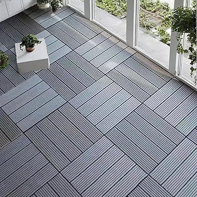 44 PCS Plastic Interlocking Deck Tiles, 12"x12" Waterproof Outdoor Flooring, Patio Floor Decking Tiles for Balcony, Backyard, Pool, Garden Balcony Decorations (44, C-Gray, 12'' x 12'')